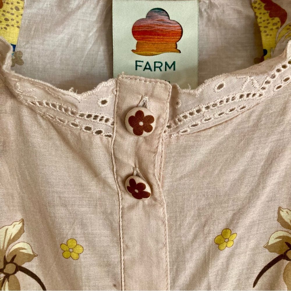 NEW FARM Rio Beauty Bouquet Pink Puff Sleeve Mini Dress Floral Button Size L - Picture 6 of 16